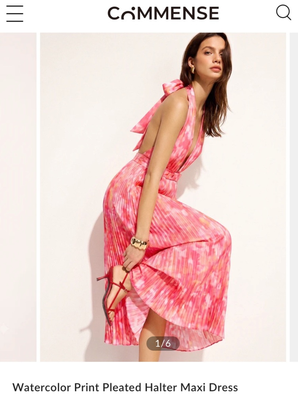 NWT Commense Watercolor Pleated Halter Dress